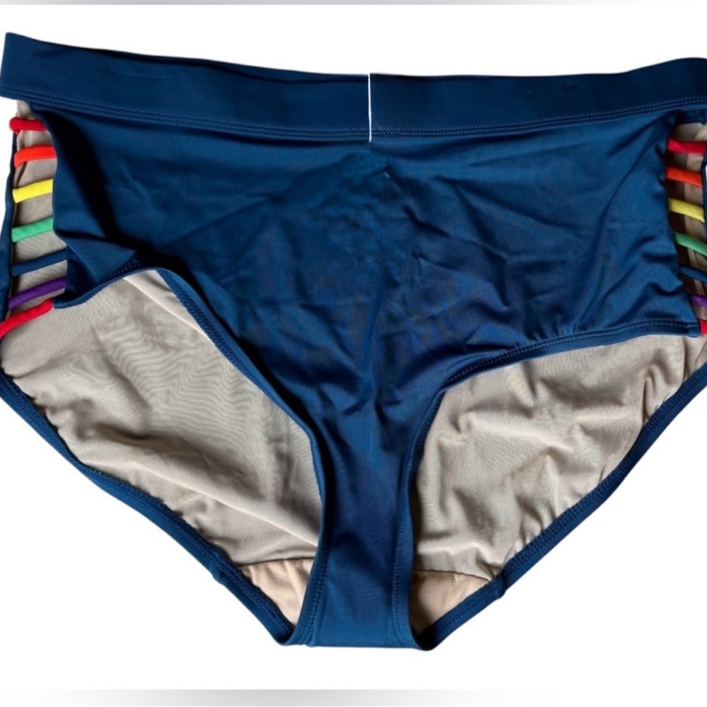 Blue Bikini Bottom with Rainbow Accents